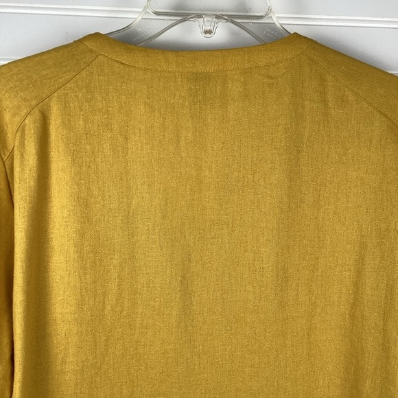 Anne Klein mustard Yellow linen blend button down 3/4 sleeve Top Size Medium - Picture 6 of 8